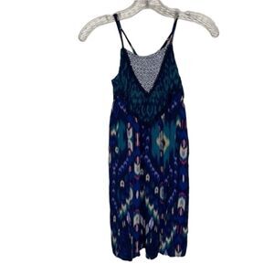 Xhiliration Blue Multi Color Printed Sleeveless Spaghetti Strap Rayon Dress S